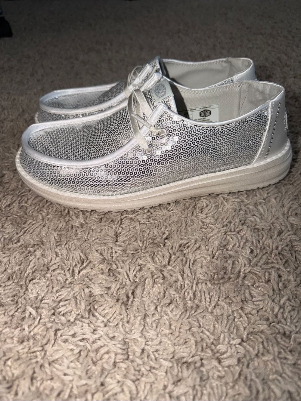 Hey Dude Silver Sequin Low-Profile Slip-Ons